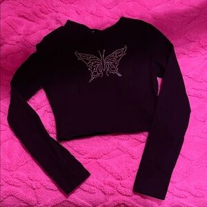 Black crop top with beautiful butterfly design